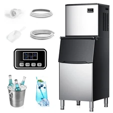Commercial Ice Machine 450 lb. /24H Full Size Cubes in Stainless Steel silver