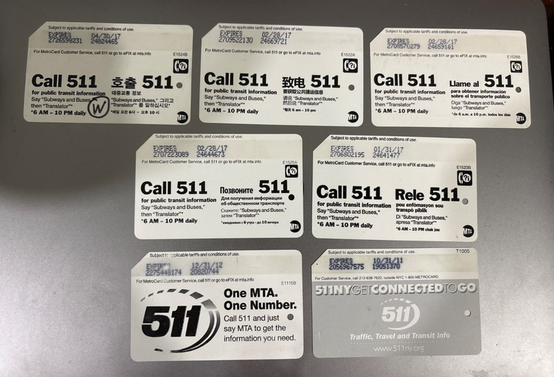 Set of (7) different MTA MetroCard New York City Subway " 511 Stay Connected "