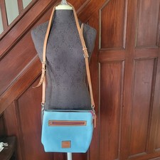 Dooney & Bourke Blue Pebble Leather Crossbody Bag With Adjustable Strap & Front