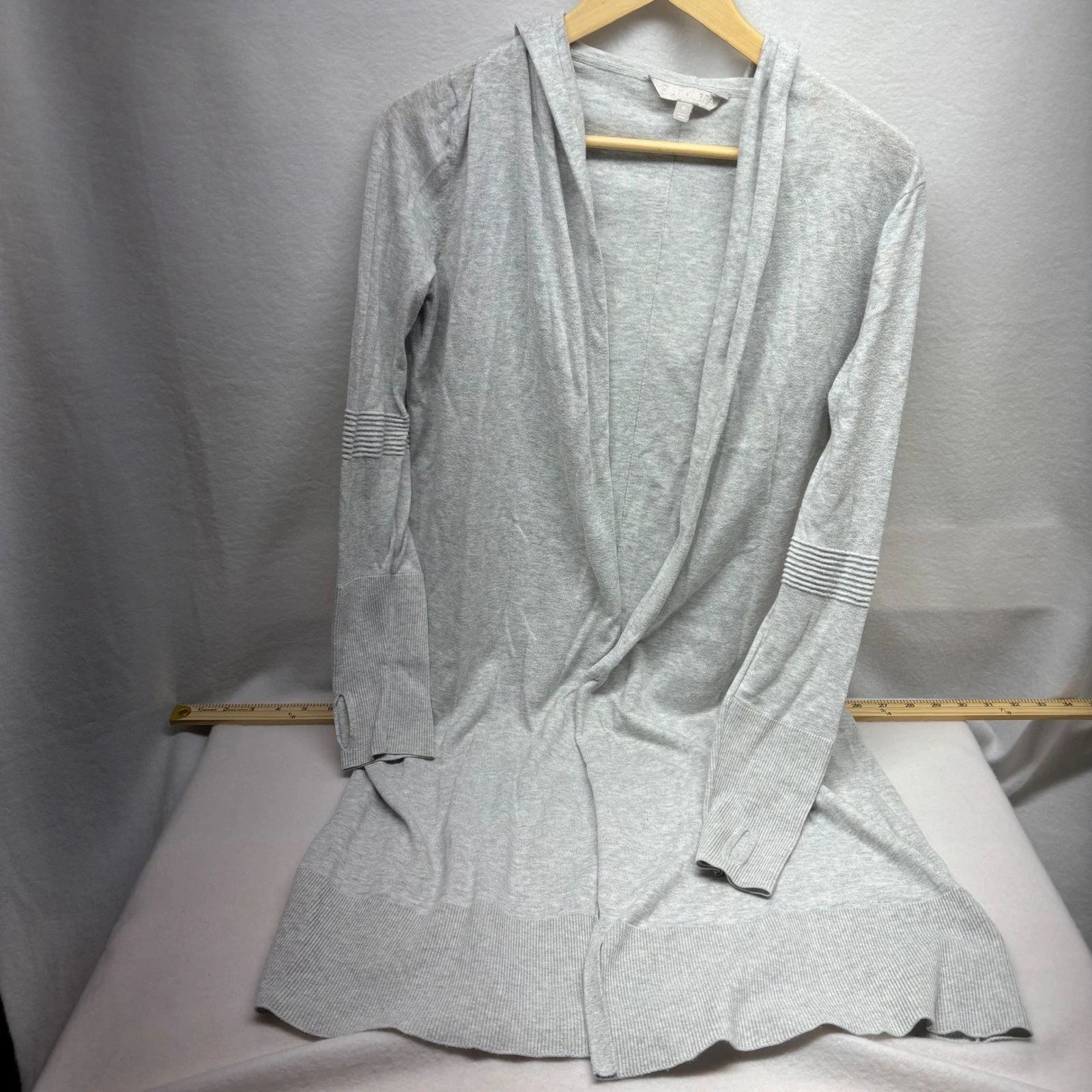 Athleta Gray Hooded Cardigan Sweater Women's Size M Thumbhole Sleeve Lightweight