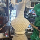 Fenton White Milk Glass Hobnail Vase with Ruffled Rim and Glossy Finish
