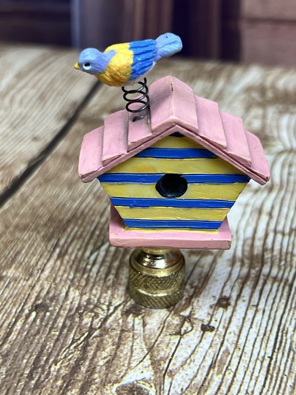 Lamp Finial Hand Painted Wooden Folk Art Bird Bird House