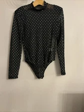 Shein Black Sheer Glittery Bodysuit - Size Large 