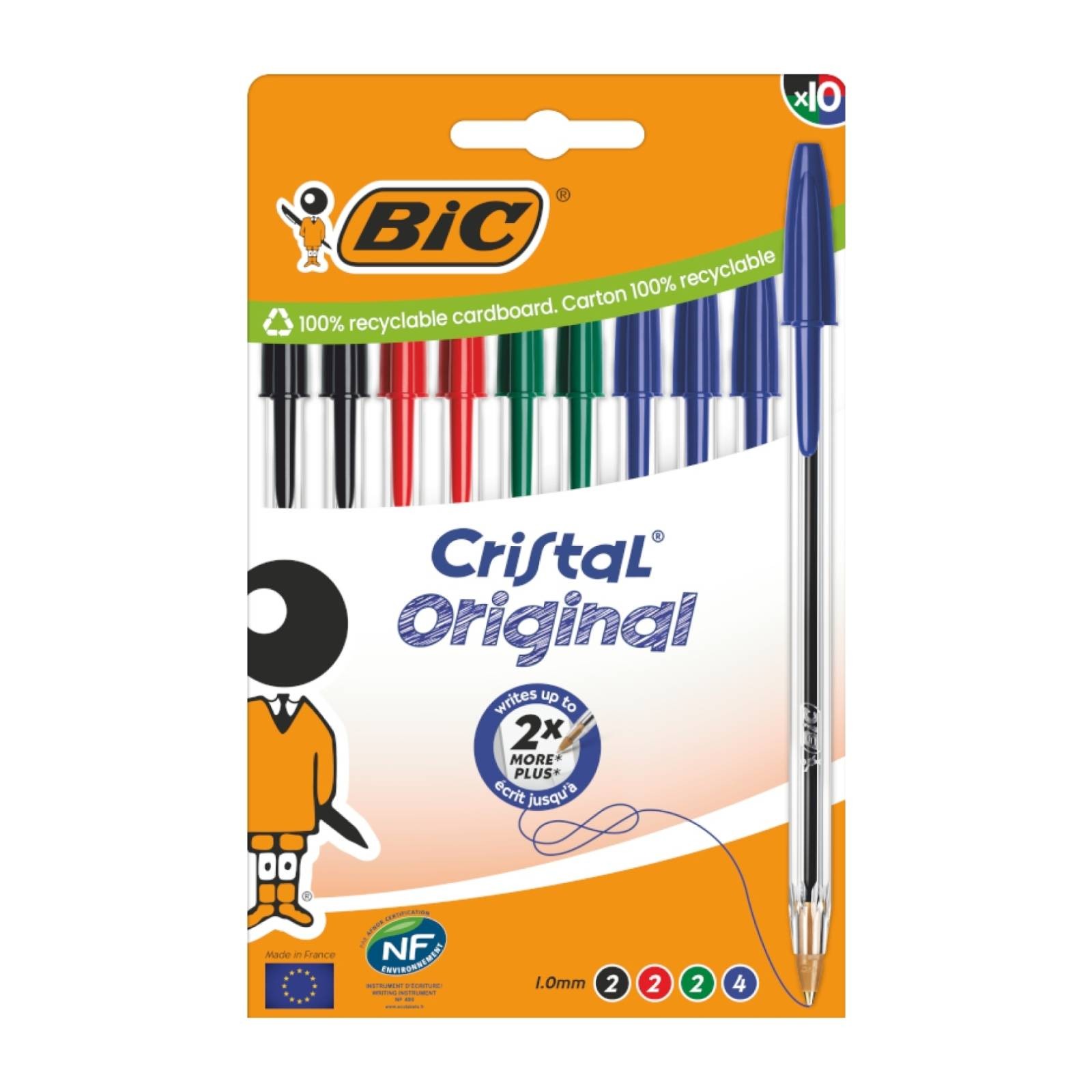 Bic Cristal Ballpoint Pens in Assorted Colours - Multipack of 10 (516354)