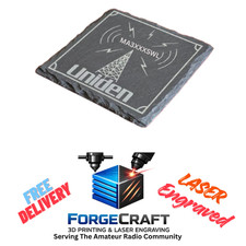 Laser engraved slate coaster - Uniden, antenna tower logo & Your SWL Call Sign