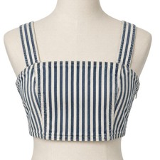 Zara Blue White Denim Stripe Crop Top Bustier Corset Wide Strap Zip Back Size S