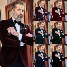 Velvet Men's Suits Peak Lapel Dinner Party Prom Wedding Groom Men Tuxedos