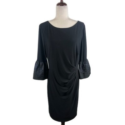 Lauren Ralph Lauren Black Dress Ruched Cocktail Party Bell Sleeve Size 16