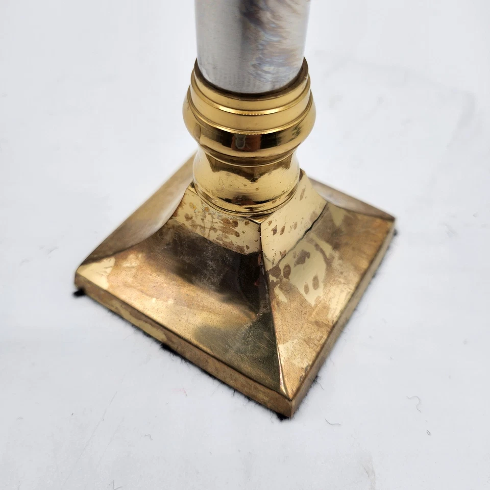 Juego de 3 Candelabros Vintage Latón y Acero Mediados de Siglo Diferentes Alturas Foto 3 de 4