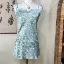 Y2k Blue Floral Silk Mini Slip Dress Coquette Dolly Garden Party Romantic S 4