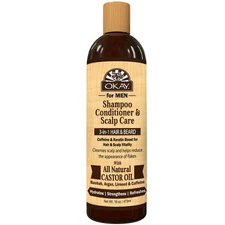 OKAY Men's Castor Oil Beard And Hair 3 in 1 Shampoo, Conditioner, and Scalp Care