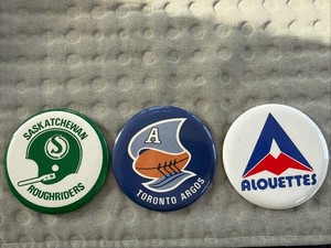 Lot Of 3 1970’s 3.5” Canadian CFL Football Pins Roughriders Argos Alouettes