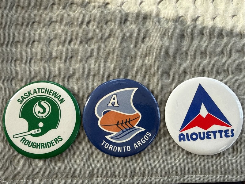 Lot Of 3 1970’s 3.5” Canadian CFL Football Pins Roughriders Argos Alouettes