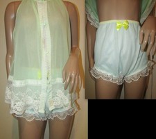 Custom 2pcs Double chiffon Nylon Babydoll Full cut brief panties Sz M/8
