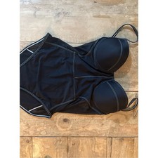 Black One-Piece Swimsuit with Contrast Stitching - Supportive Fit