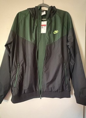 Nike Men s Windbreaker Jacket Full Zip Hooded Pockets Black/Green L