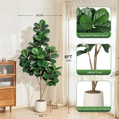 Artificial Fiddle Leaf Fig Tree 4-7 FT Tall Faux Ficus Lyrata Indoor Plant Pot