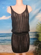 Nwt Cupshe Women's Black Crochet V Neck Swim Cover Up Dress Size Large