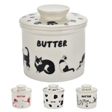 Cat Butter Crock - French Style Ceramic Keeper and Large, 