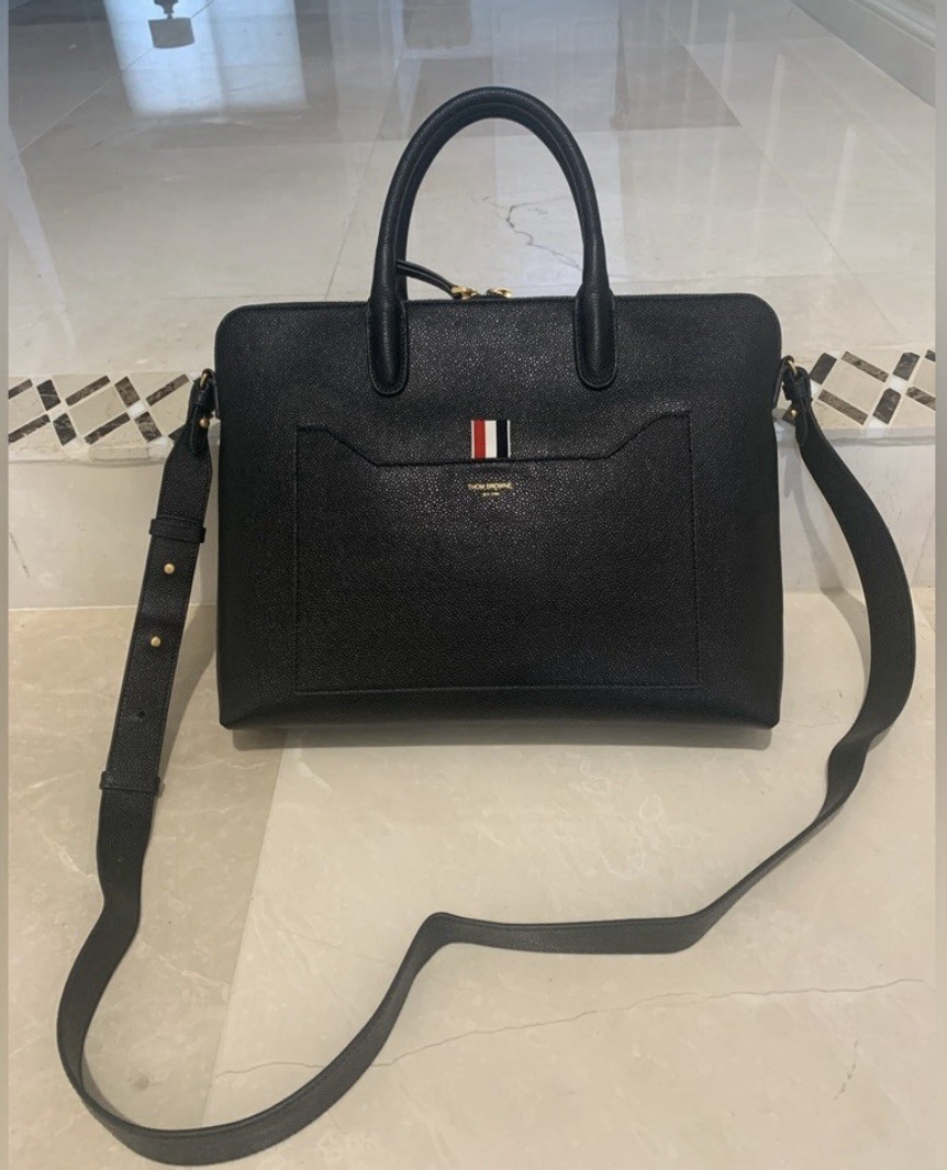 Authentic THOM BROWNE Black Pebble Grain Briefcas… - image 2