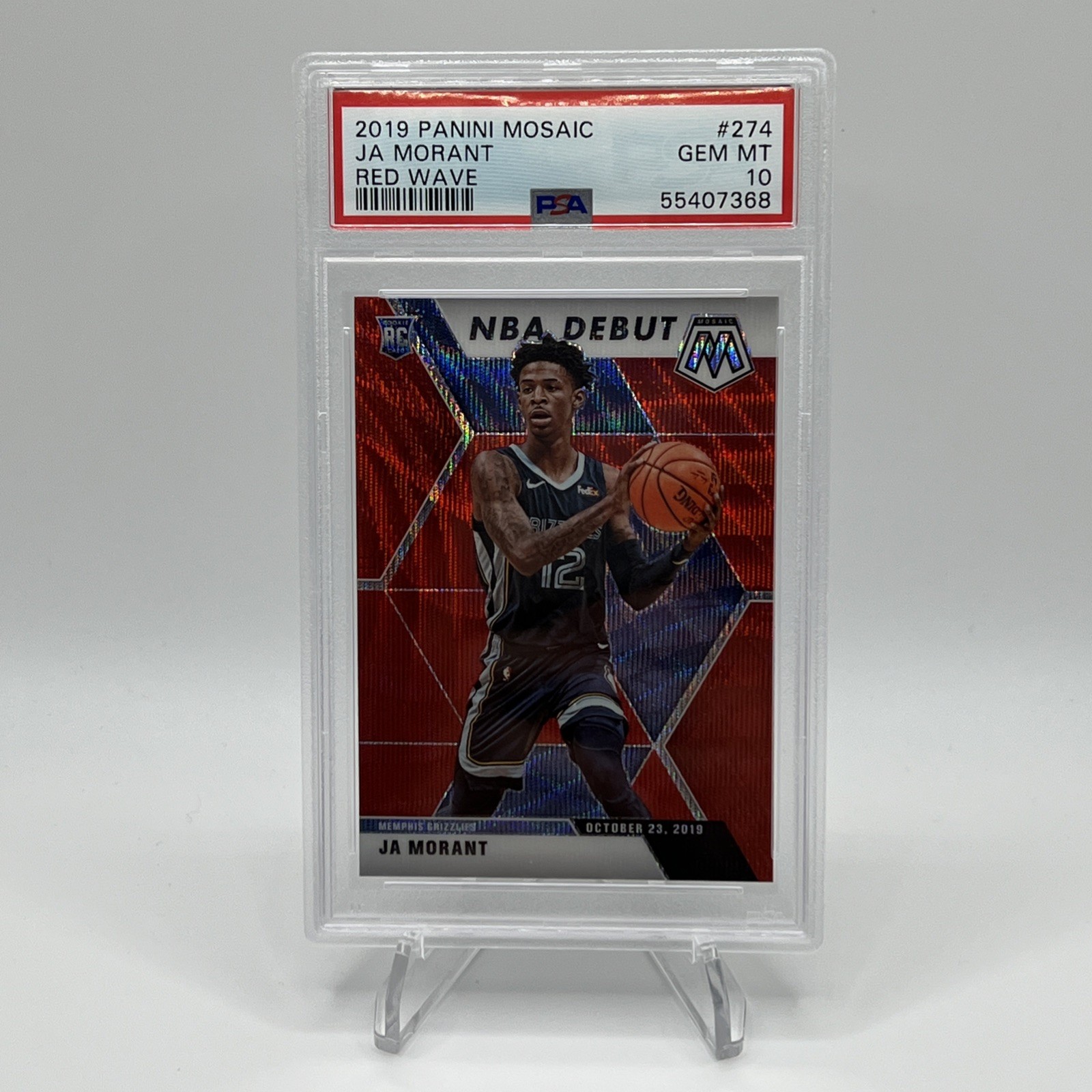 2019 Panini Mosaic Ja Morant NBA Debut Red Wave Prizm #274 Rookie (RC) PSA 10