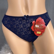 Vintage 90s Jolie Intimates Blue Lace Thong Size 5 NOS Cotton Made Turkey