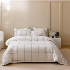 New White Plaid Comforter Set Queen Black White Buffalo Checkered Bedding Com...