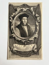 Antique Engraving – John Fisher, Bishop of Rochester & Tudor Martyr – 16th C 