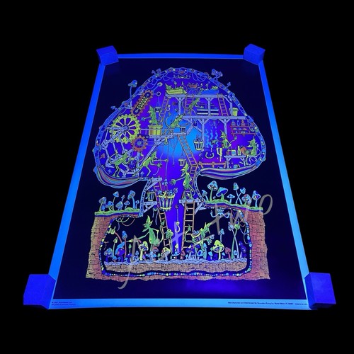 Vintage 2002 Psychedelic Non-Flocked Black Light Mushroom Factory Demons Poster
