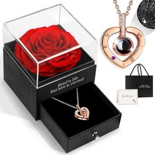 Preserved Real Rose Day Gift,women,wives, girlfriend with I Love You Necklace