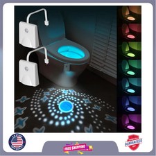 2 Pack Motion Sensor LED Toilet Night Light with 16 Color Changing Projection