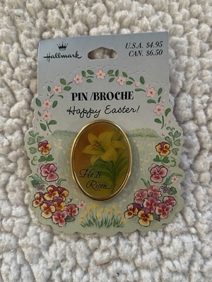 VTG Hallmark He Is Risen Easter Lily Gold Tone Oval Brooch