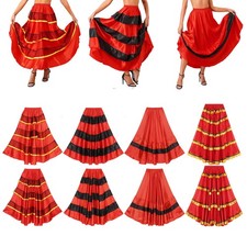 Women's Flamenco Dance Skirt Spanish Mexican Circle Long Tiered Ruffles Costume