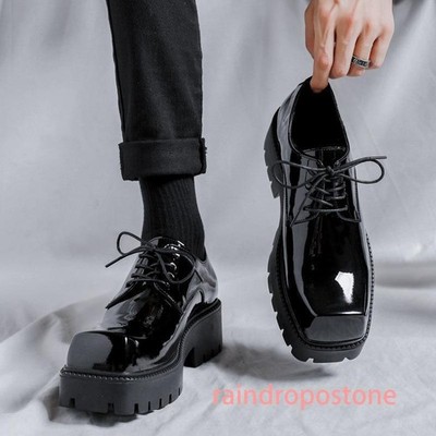 Mens British Square Toe Platform Dress Business Lace-up Formal Shoes Casual Hot