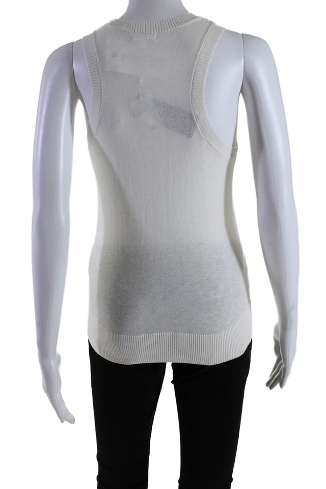 Minnie Rose Womens Cotton Blend White Crew Neck Sweater Vest Top Size S - Image 3 of 4