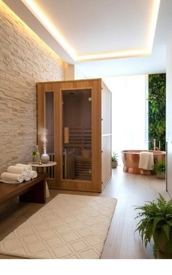 1-2 Person Canadian Hemlock Traditional Wet / Dry Steam Sauna SPA  200°F Harvia