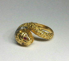 Ilias Lalaounis Greece 18k Yellow Gold Diamond and Ruby Lion Head Bypass Ring