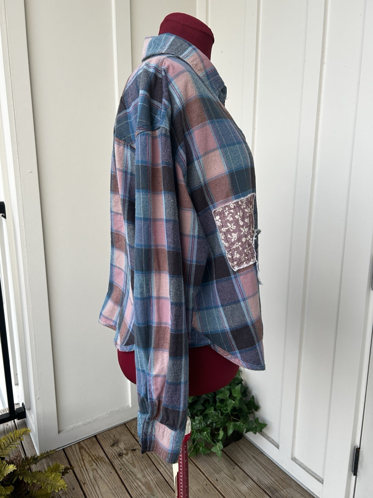 Rewind Plaid Button Up Shirt Patchwork Front Pock… - image 5