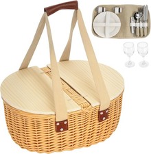 Pine wood lid  Picnic Basket for 2 with, Picnic Hamper with Coole