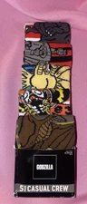 Bioworld Men's Casual Crew Socks GODZILLA 5 Pack New Sz 8-12