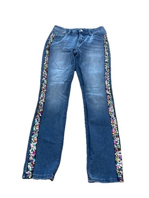 NY & C High Waisted Colorful Sequined Stripe Skinny Ankle Jeans Size 4