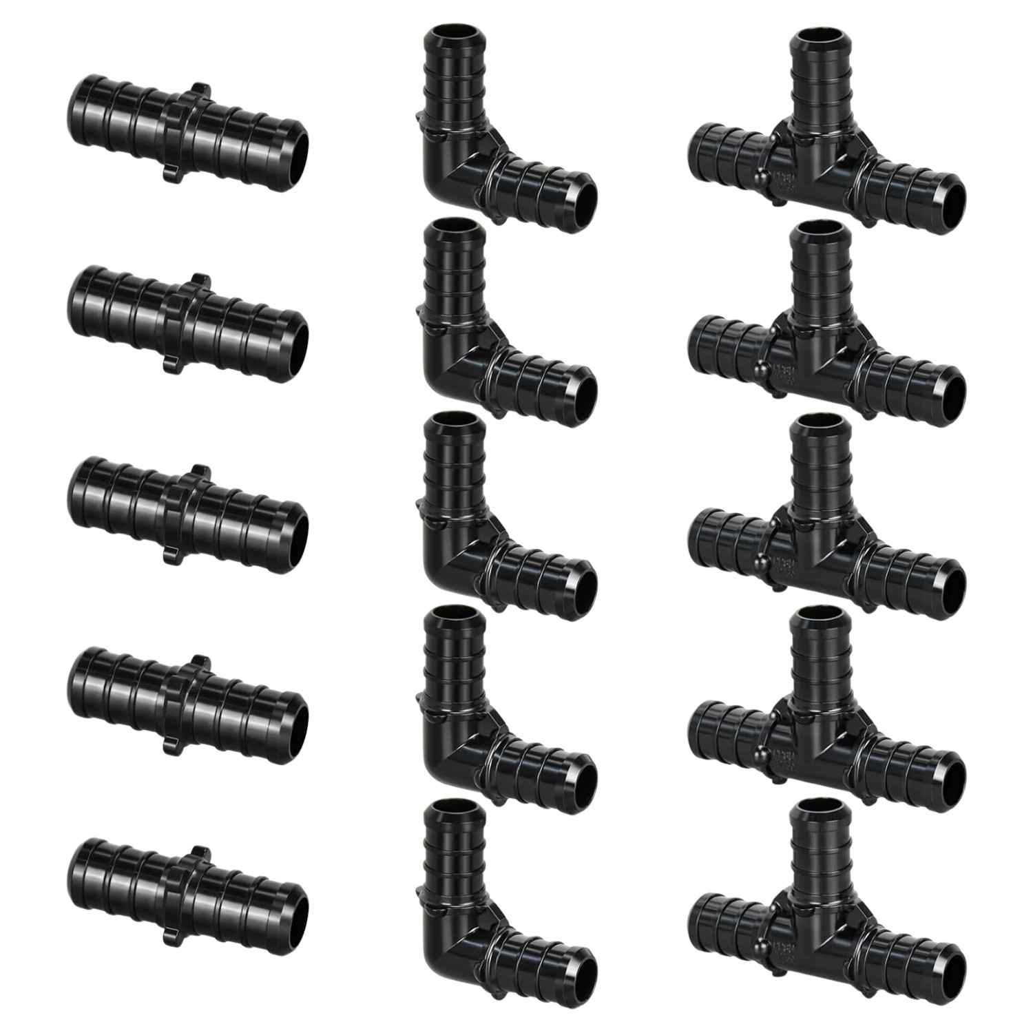 15pcs 1/2" Poly PPSU Barb Crimp PEX Fitting Combo, No Lead | 5pcs Each Elbows Te