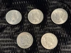 PEACE SILVER DOLLAR LOT 1/4 ROLL OF 5 COINS 1922-1935 PDS BEAUTIFUL BRIGHT VF-AU