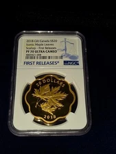 2018 $20 CANADA GOLD GILT SILVER NGC PF70 MASTERS CLUB ICONIC MAPLE LEAVES FR  