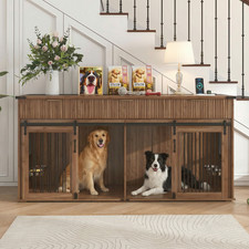 71'' Furniture Style Double Dog Crate with 3 Fluted Drawers and Waterproof