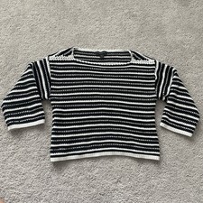 Ann Taylor Striped 100 Cotton Sweater Black Cream Knit Women's Small