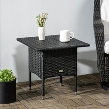 PE Rattan Outdoor Coffee Table, Rattan Side Table for Patio, Garden, Mixed Grey