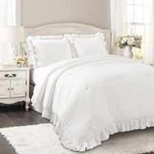 Lush Decor Reyna Ruffle Comforter Set Full Queen White 3 Piece Bedding Set