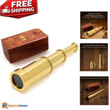Elegant 6-Inch Brass Telescope with Wooden Box - Vintage Nautical Collector's...