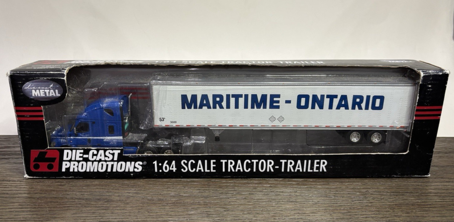 DCP 1/64 Freightliner Cascadia Blue Maritime Ontario w/ Dry Van Trailer